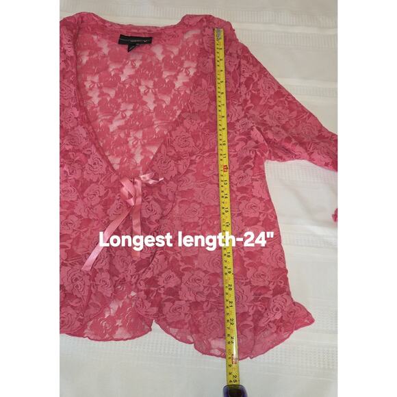 Vintage Venezia Hot Pink Lace Shrug Top Womens 18/20 Ruffles Whimsigoth Boho Y2K - Picture 10 of 16